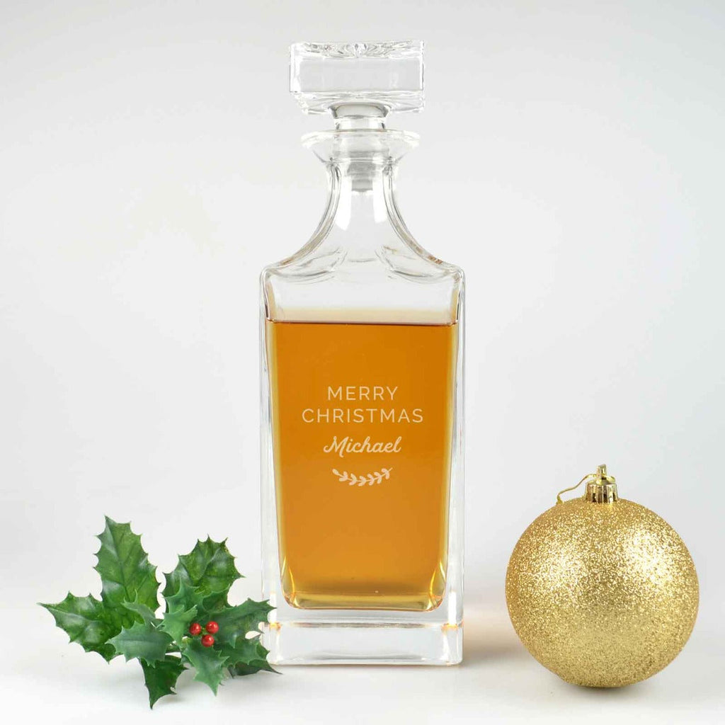 Engraved Christmas Deluxe Square Whiskey Decanter