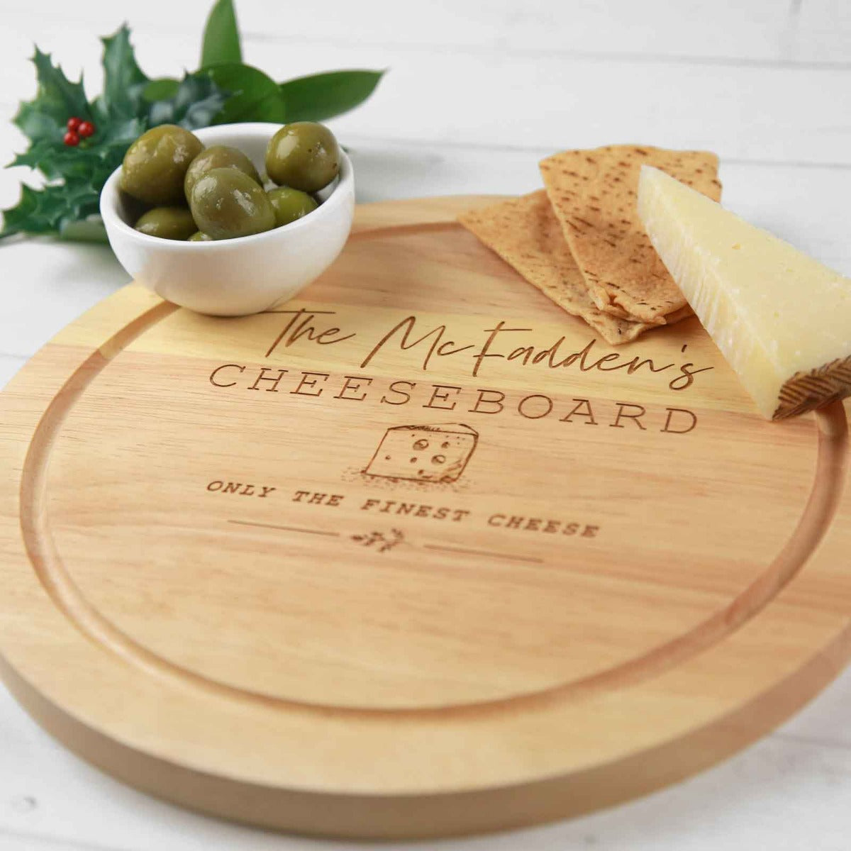 Engraved Round Wooden Cheese Board Christmas Gift