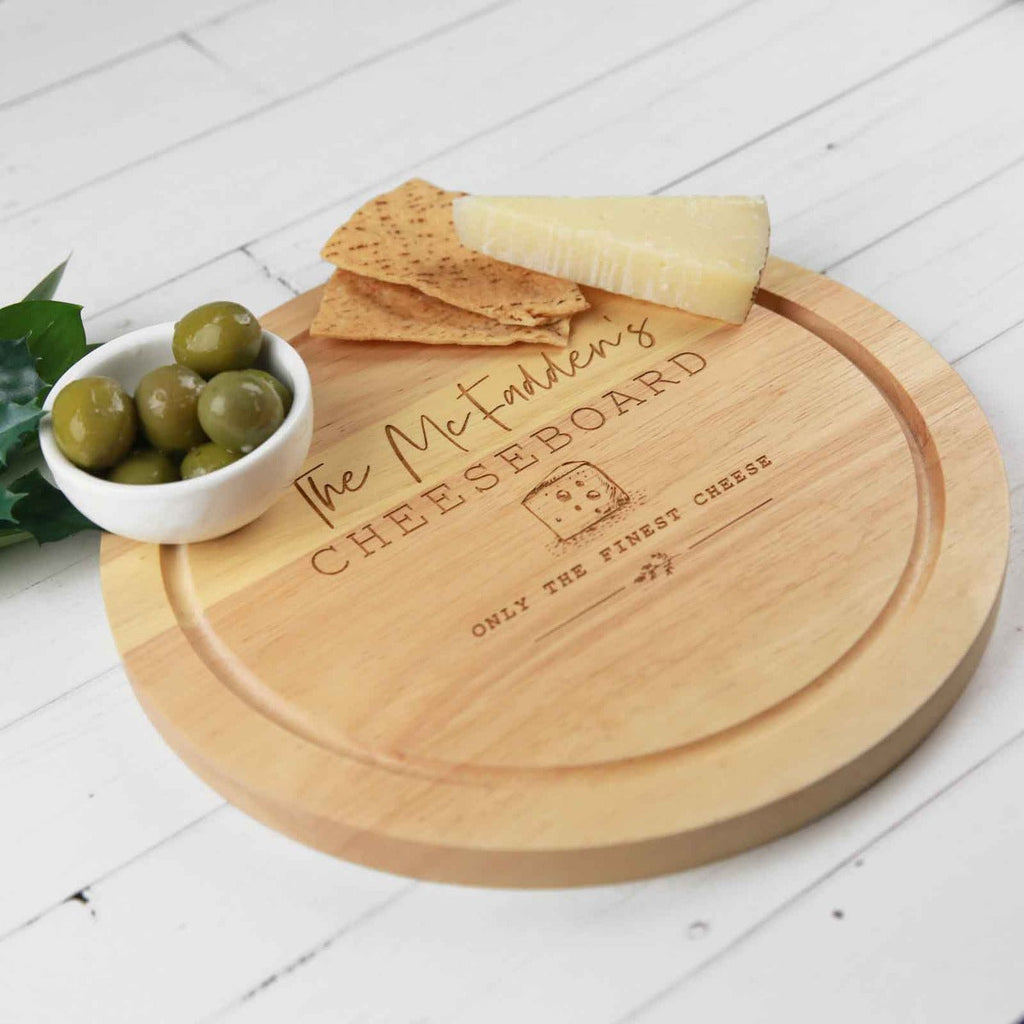 Custom Designed Engraved Round Wooden Christmas Cheese Serving Board Gift
