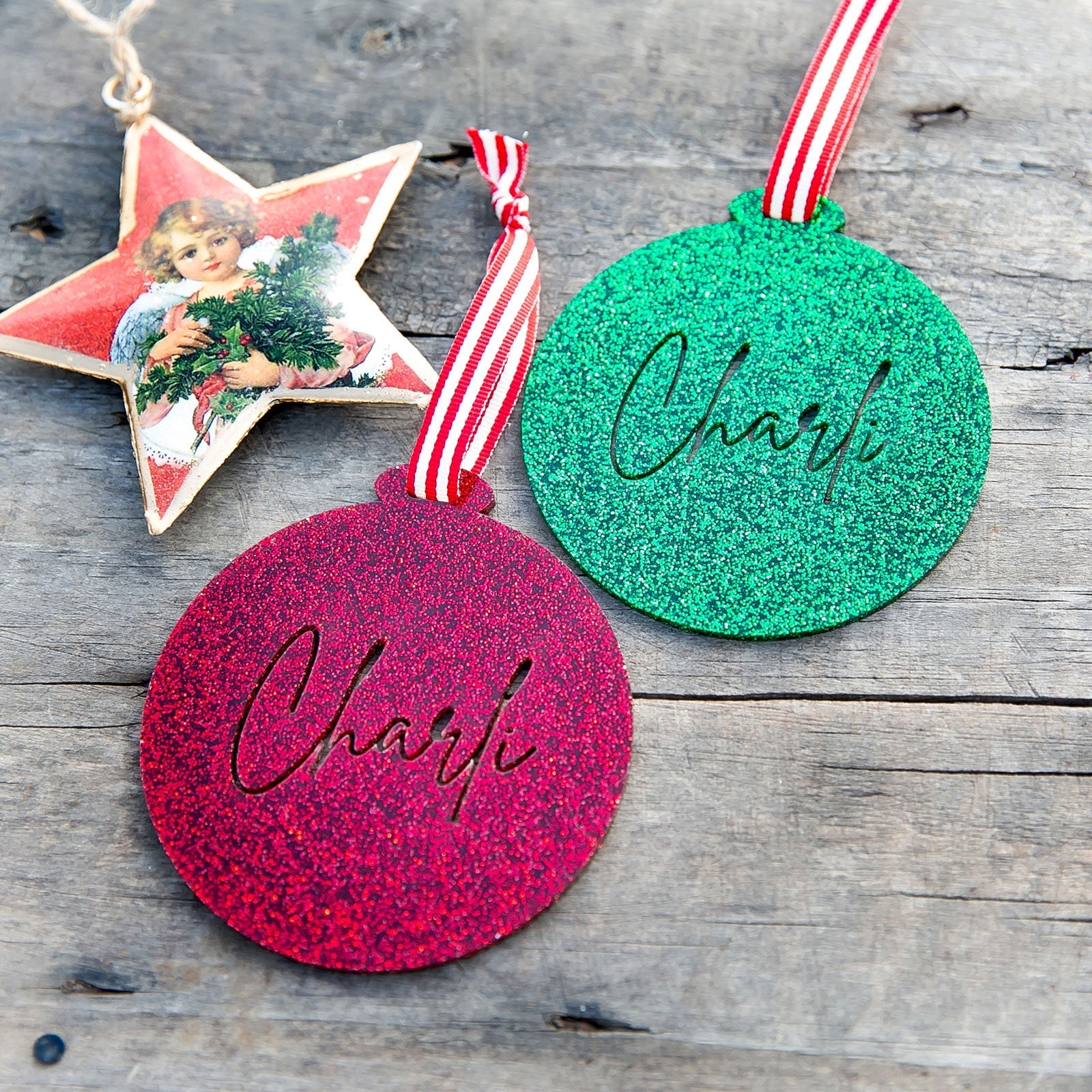 Laser Cut Glitter Acrylic Christmas Tree Bauble Decoration