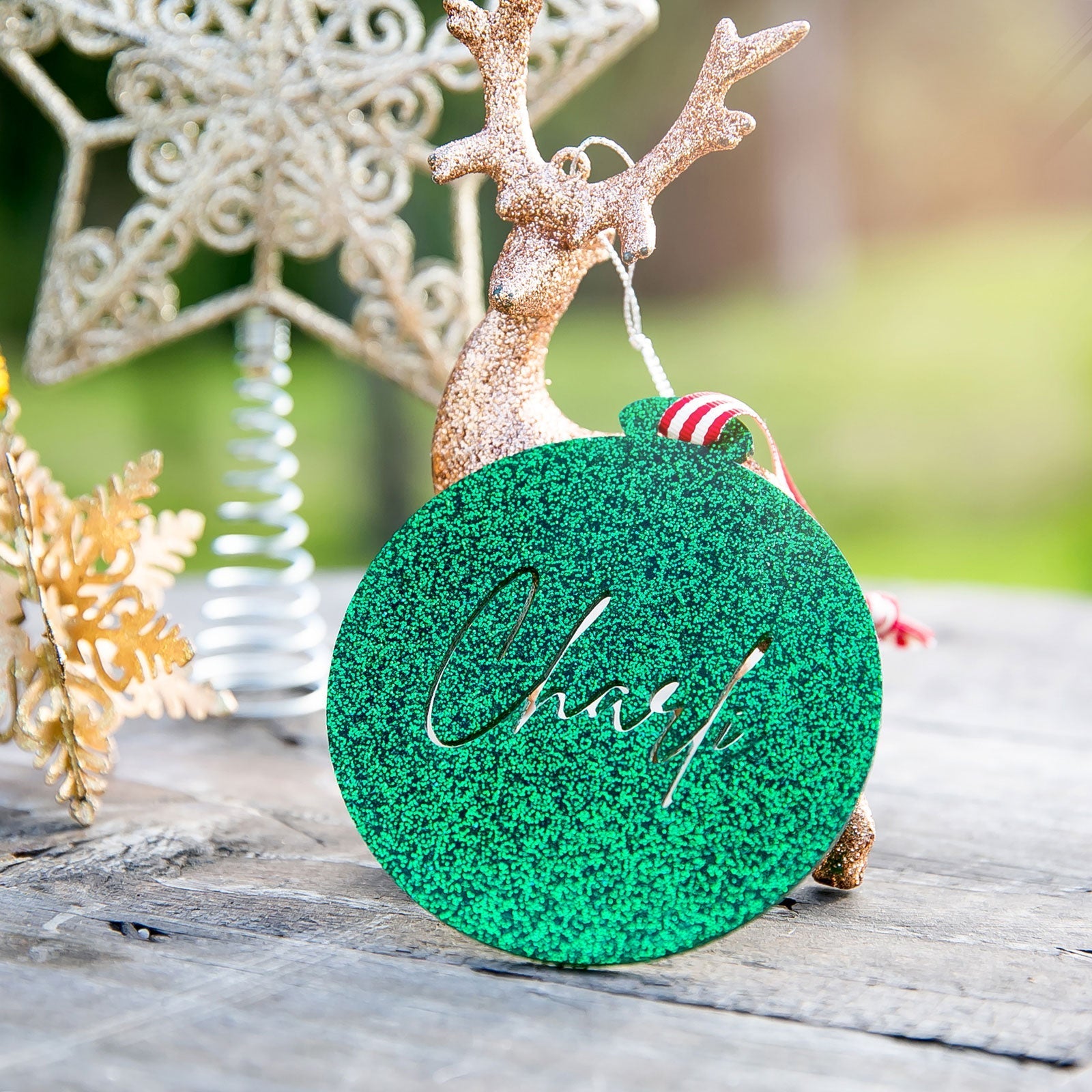 Laser Cut Glitter Acrylic Christmas Tree Bauble Decoration
