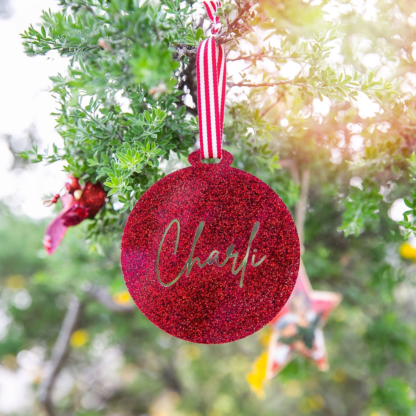 Laser Cut Glitter Acrylic Christmas Tree Bauble Decoration