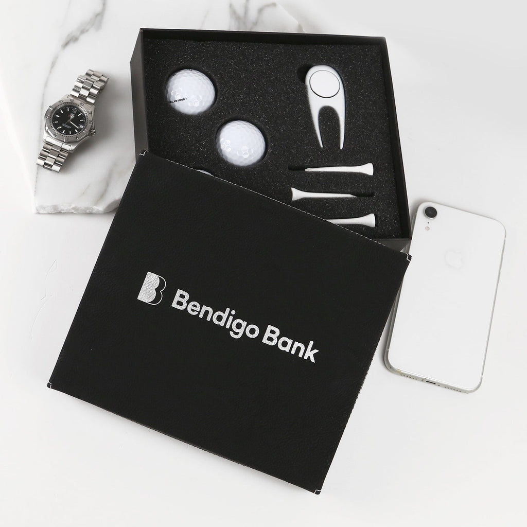 Engraved Corporate Black Leatherette Golf Gift Set