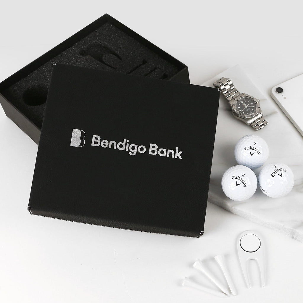Engraved Corporate Black Leatherette Golf Gift Set