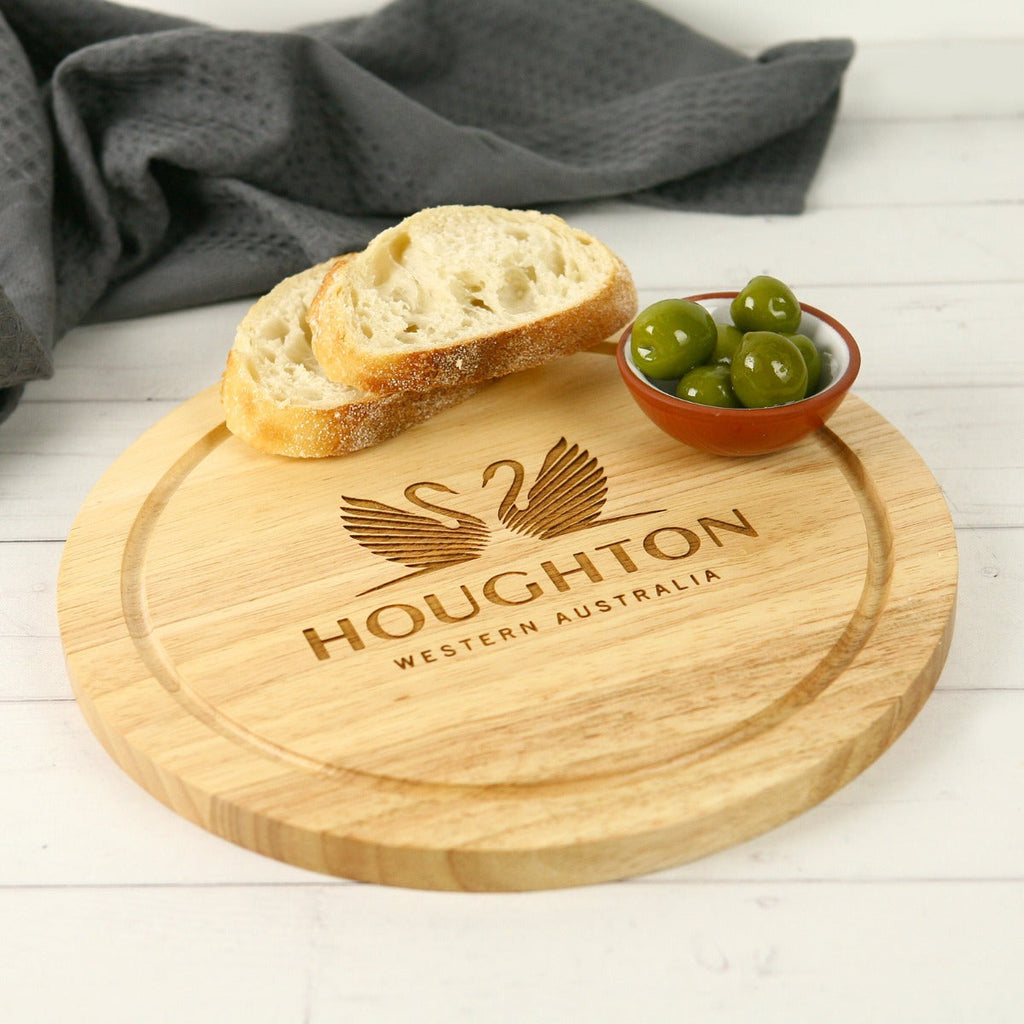 Personalised Engraved Corporate Wooden Round Cheese Chopping Serving Board Client or Employee Gift