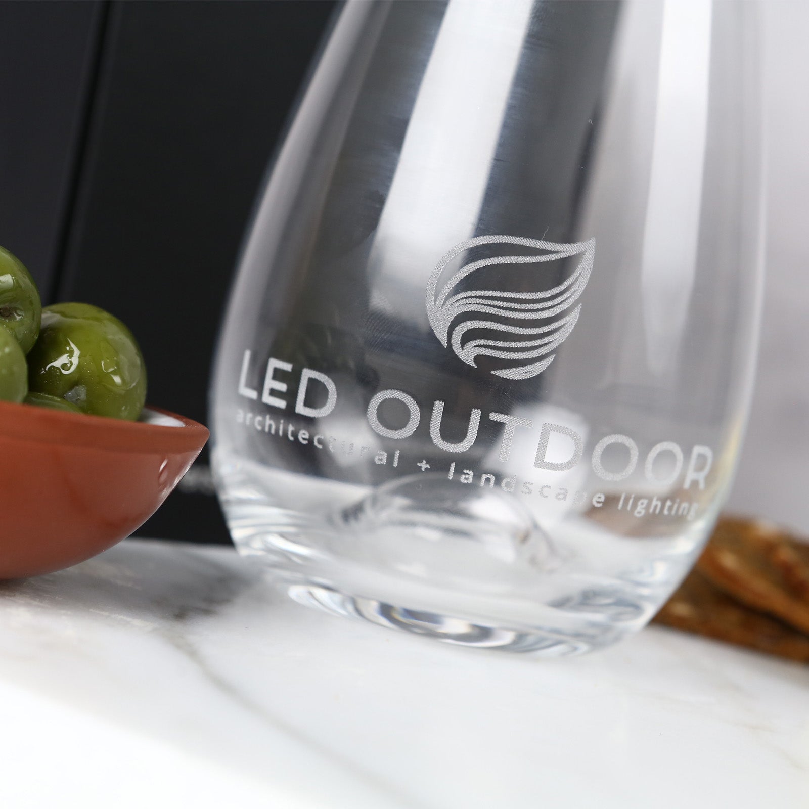 Customised Engraved Corporate Logo 460ml Stemless Wine Glass Company or Employee Gift