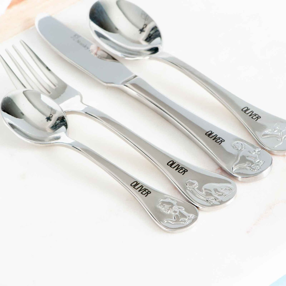 Engraved Stainless Steel Children's Cutlery 4 Piece Set Dinosaurs