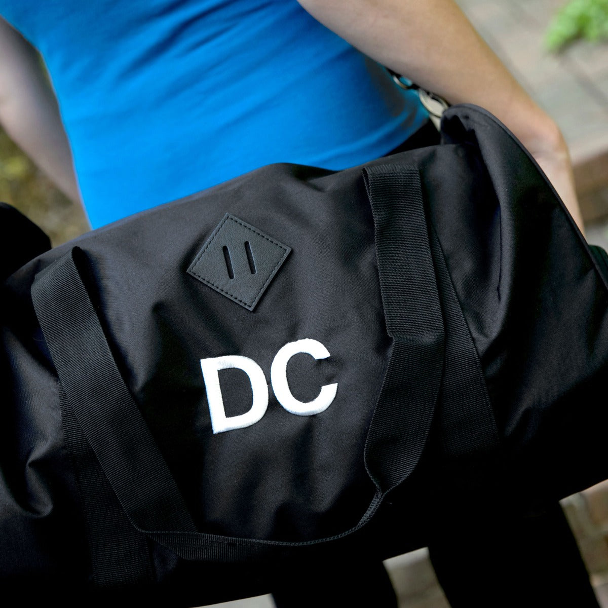 Custom Embroidery Monogrammed Black Sports Duffle Bag with Shoe Compartment