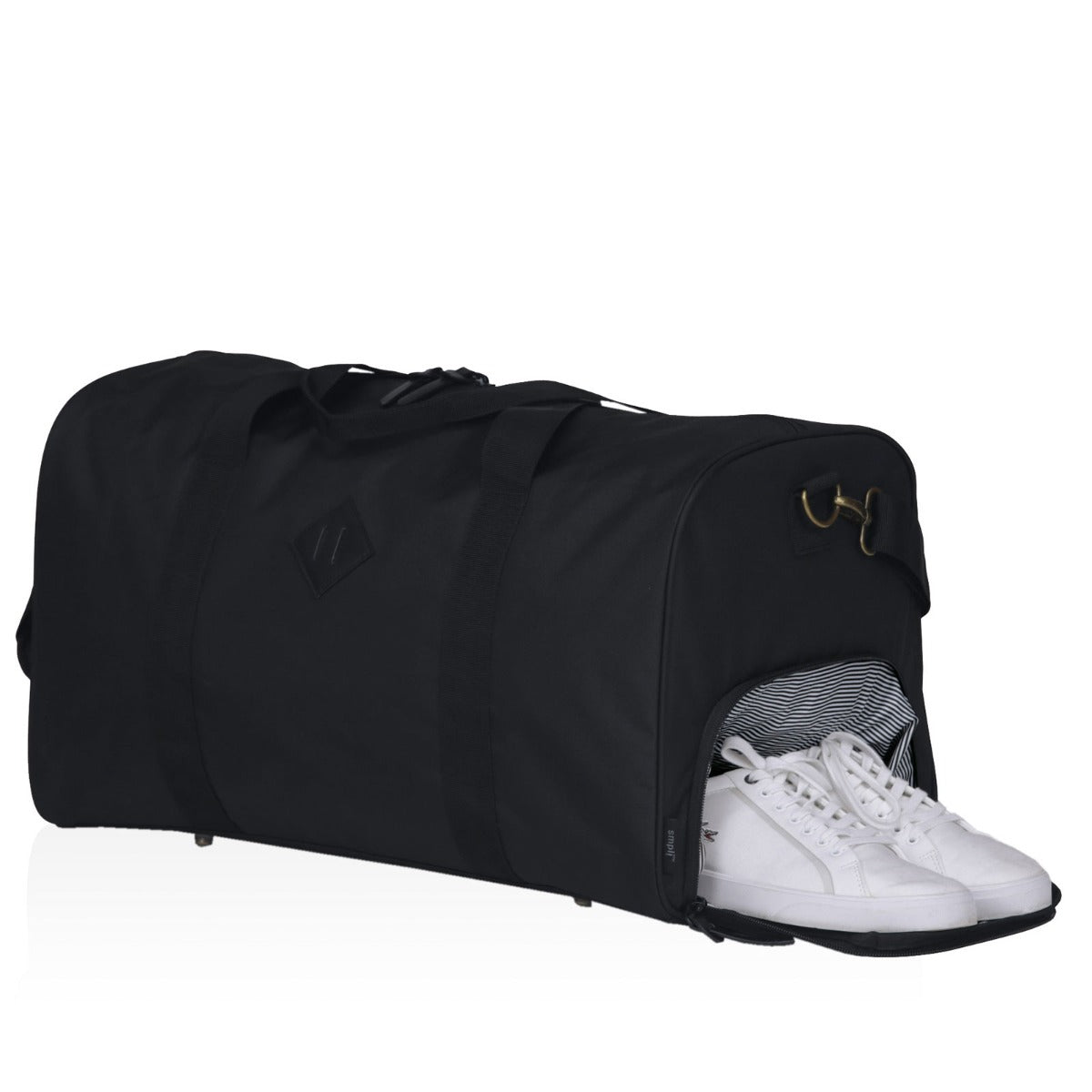 Embroidered Black Sports Duffle Bag with Shoe Compartment