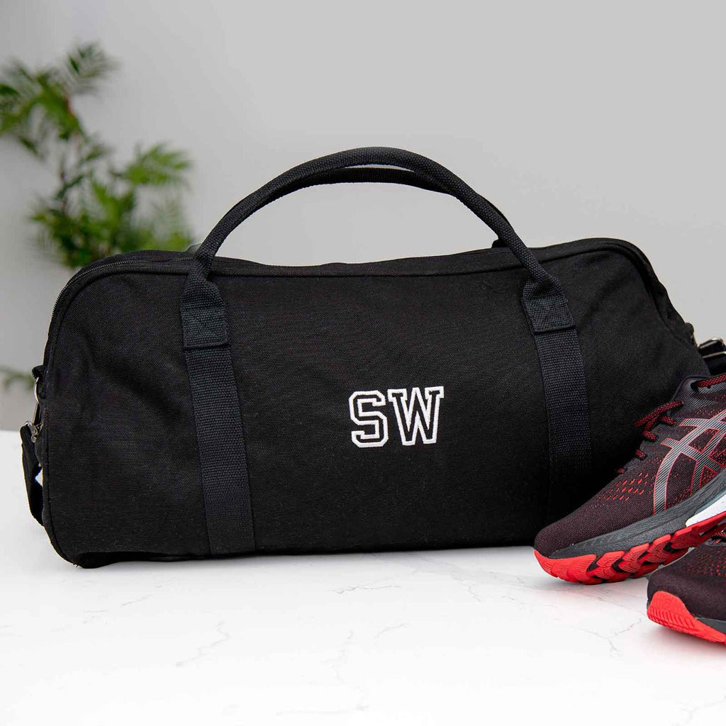 Embroidered Black Canvas Duffle Bag