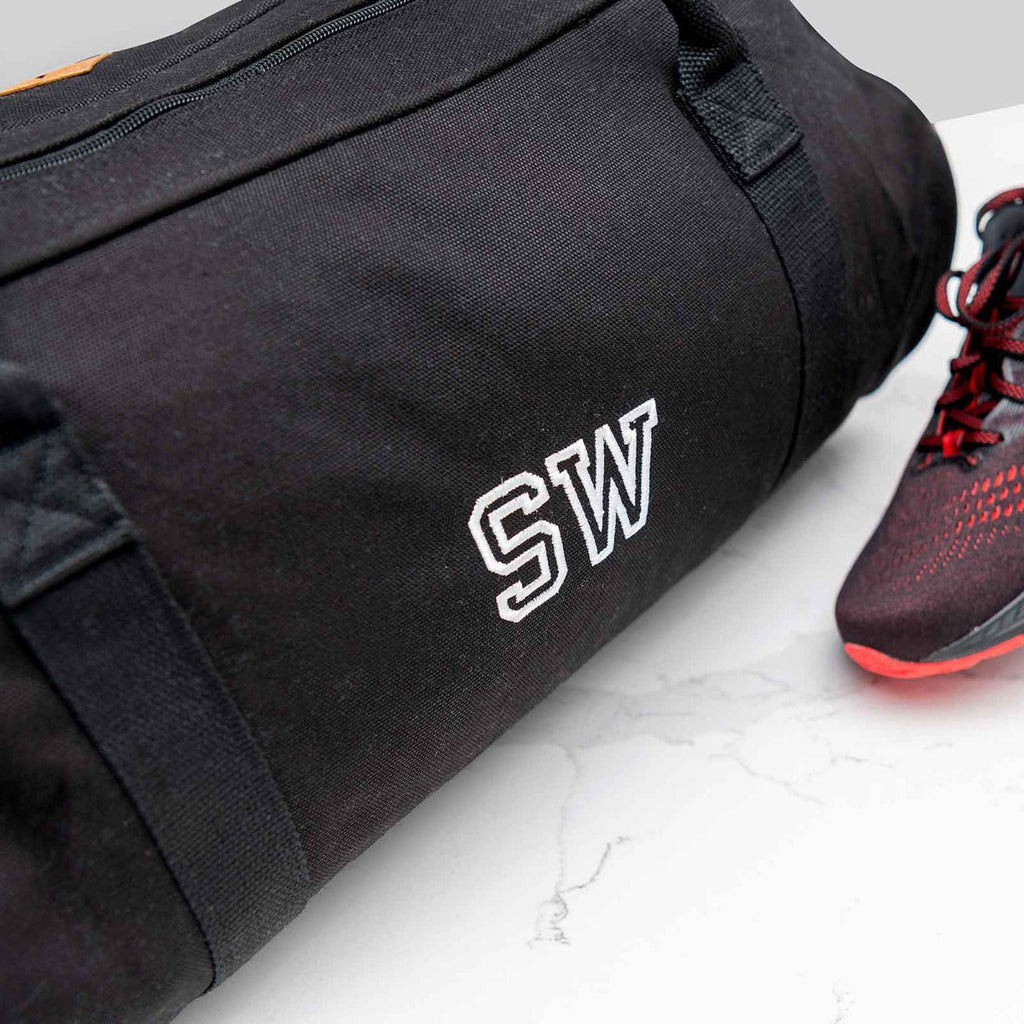Embroidered Black Canvas Duffle Bag