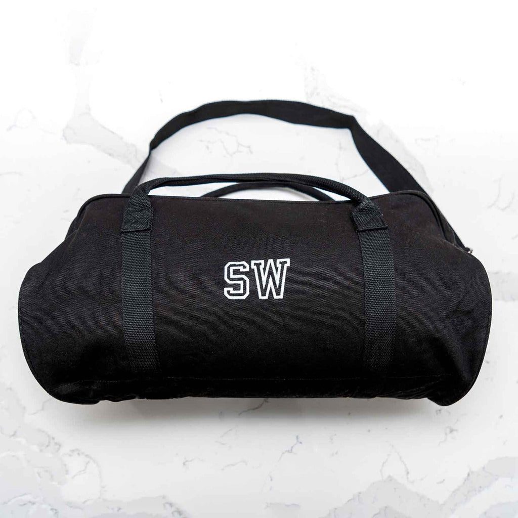 Embroidered Black Canvas Duffle Bag