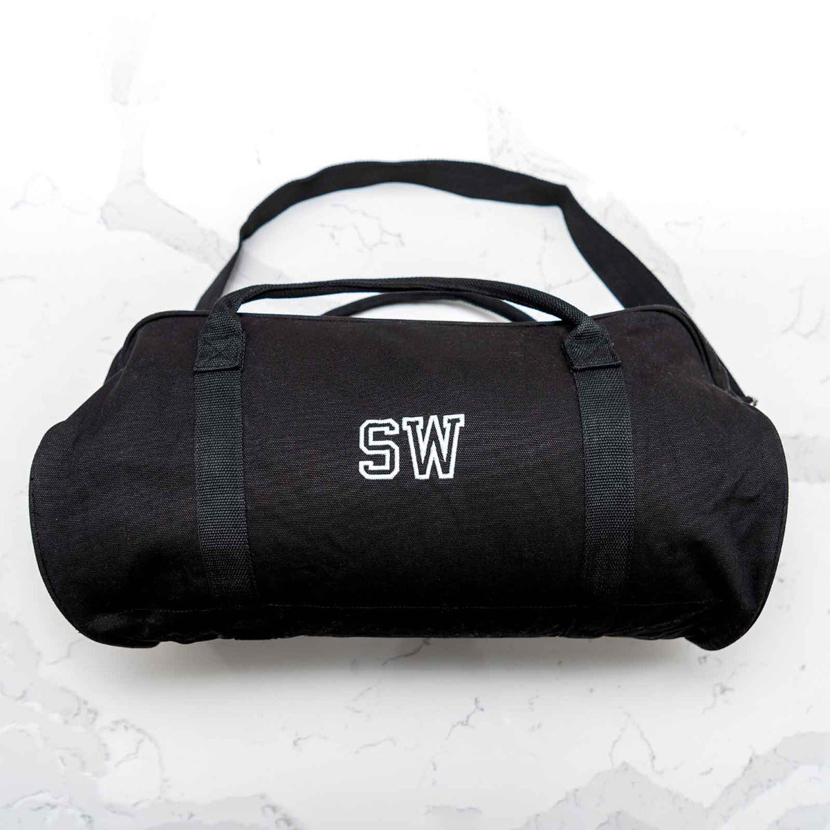 Embroidered Black Canvas Duffle Bag