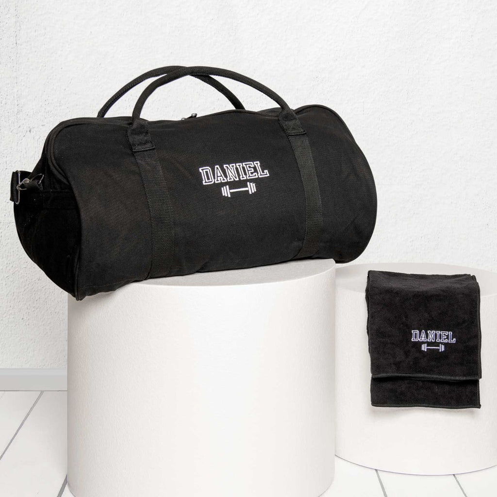 Embroidered Canvas Duffle Bag with Gym Towel