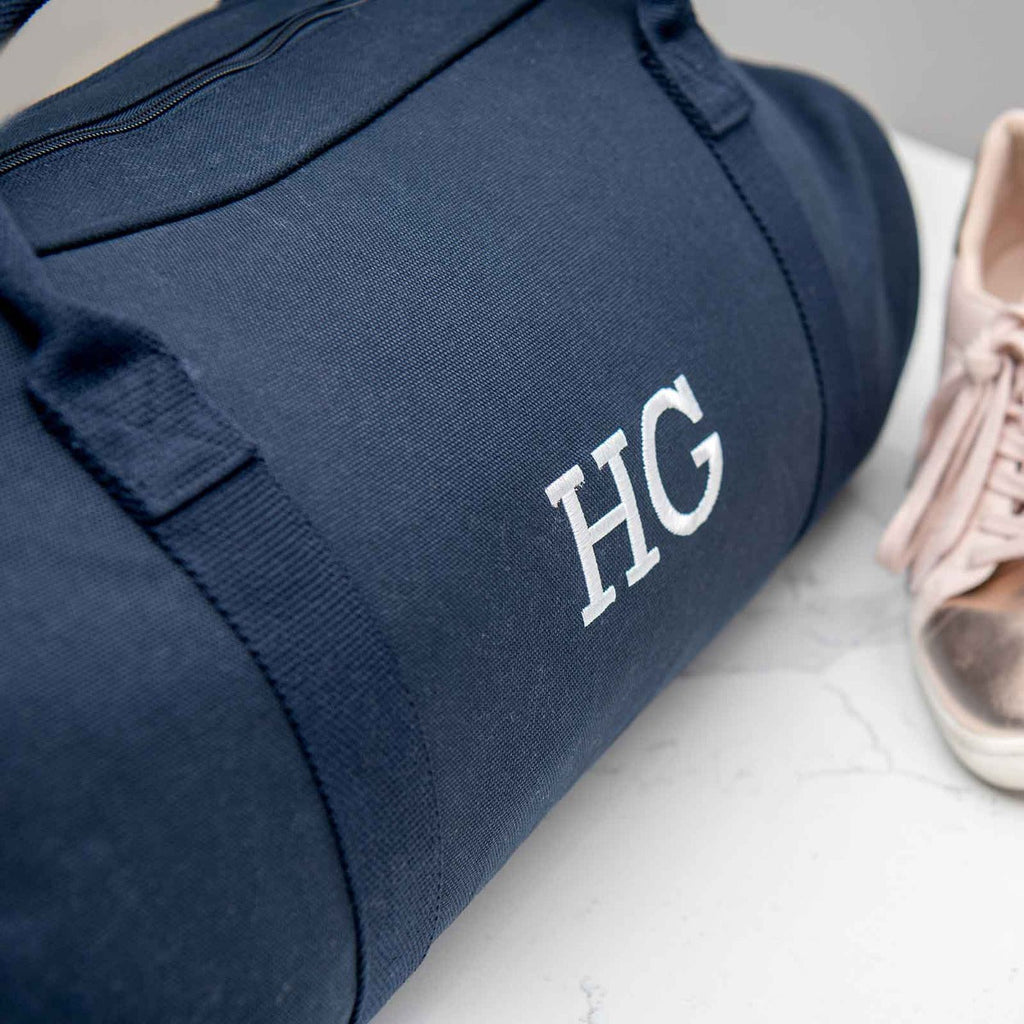 Custom Designed Embroidered Initials Navy Sports Duffle Bag Christmas Present