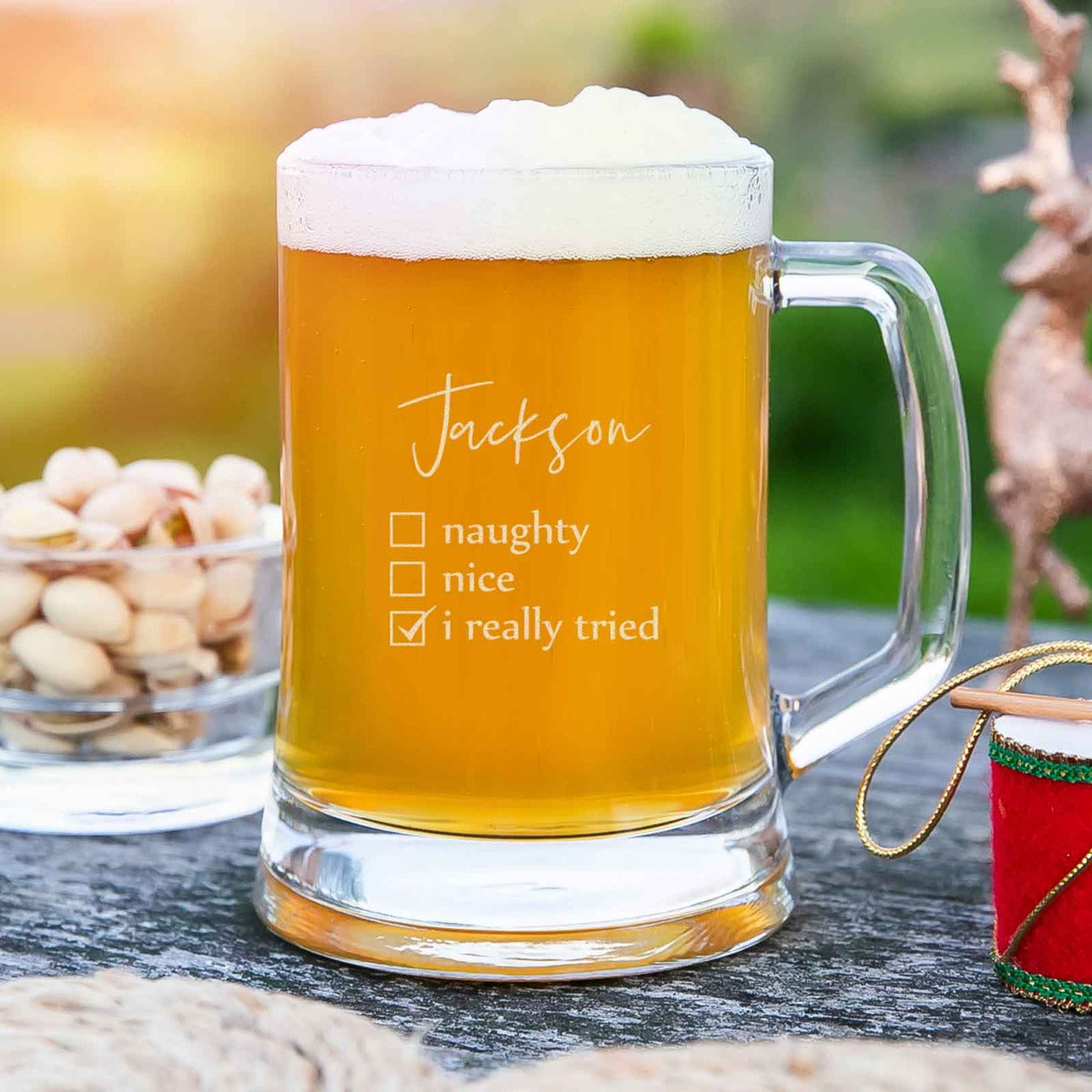 Engraved Christmas Beer Mug 500ml