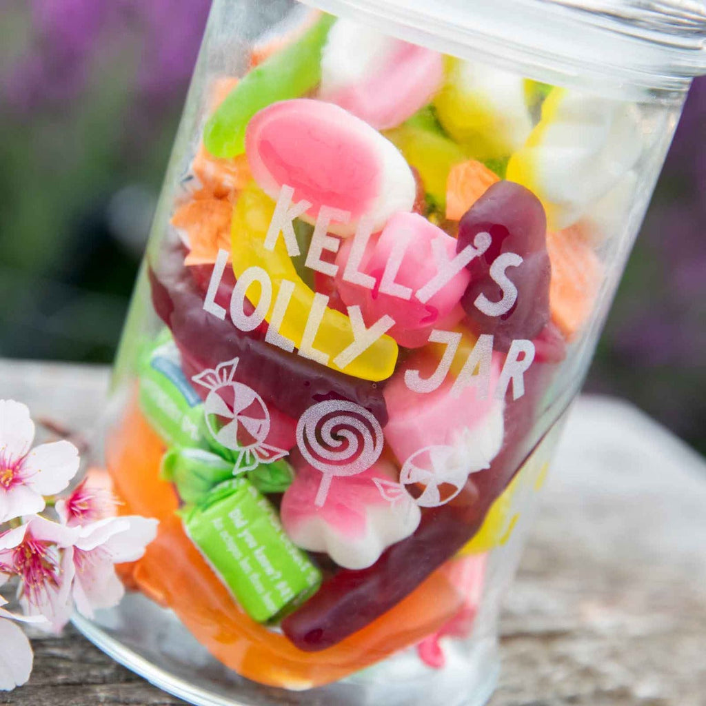 Customised Engraved Name Glass Lolly Candy Jar Birthday Present