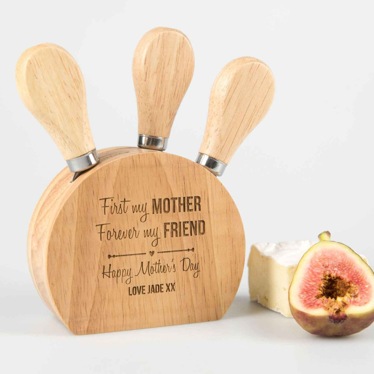 Engraved Wooden Mother's Day 3 Piece Cheese Knife Set