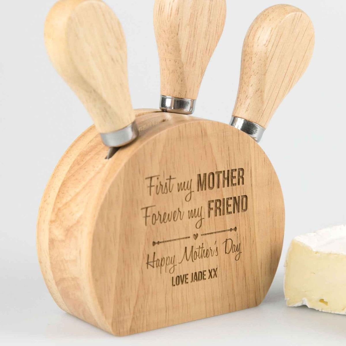 Engraved Wooden Mother's Day 3 Piece Cheese Knife Set