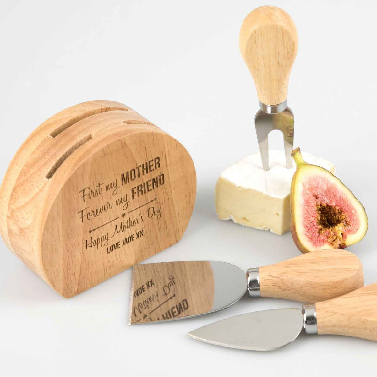 Engraved Wooden Mother's Day 3 Piece Cheese Knife Set