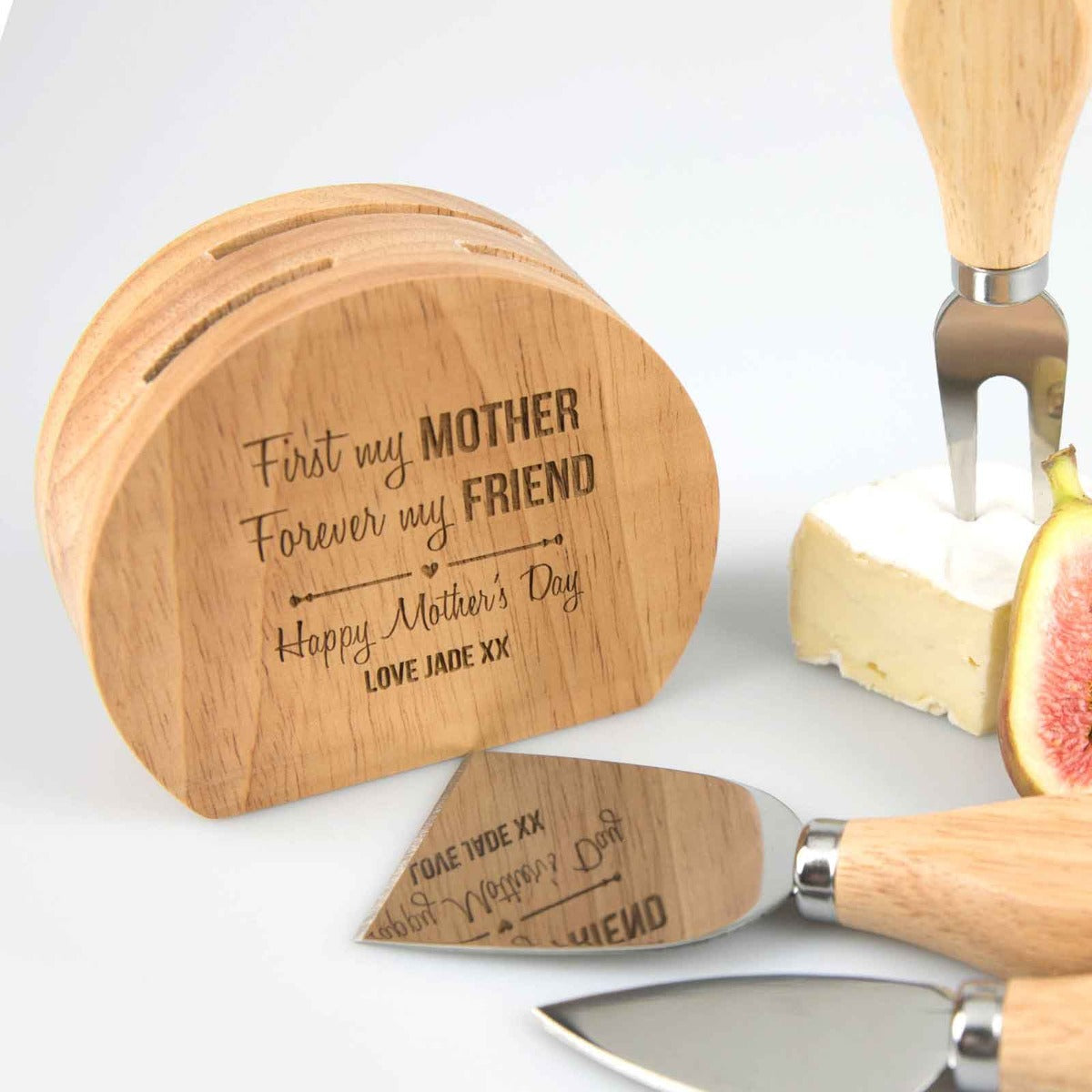 Engraved Wooden Mother's Day 3 Piece Cheese Knife Set