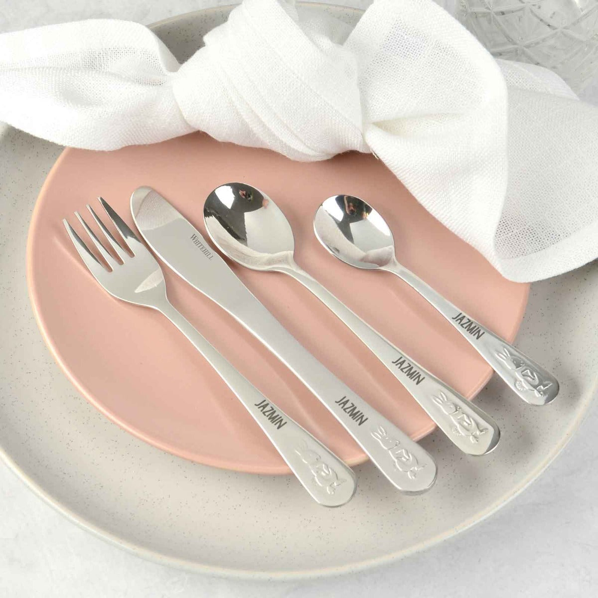 Engraved Silver Rabbit Children's Cutlery 4 Piece Set