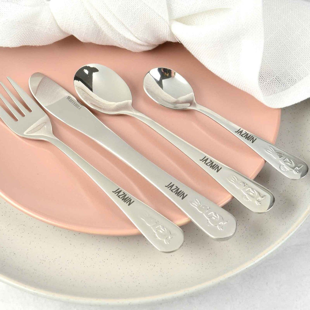 Engraved Silver Rabbit Children's Cutlery 4 Piece Set