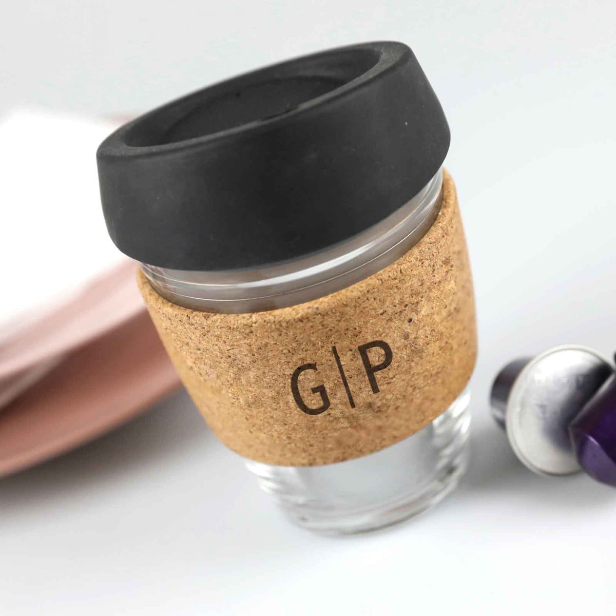 Engraved Cork Band Reusable Glass Coffee Cup Christmas Gift