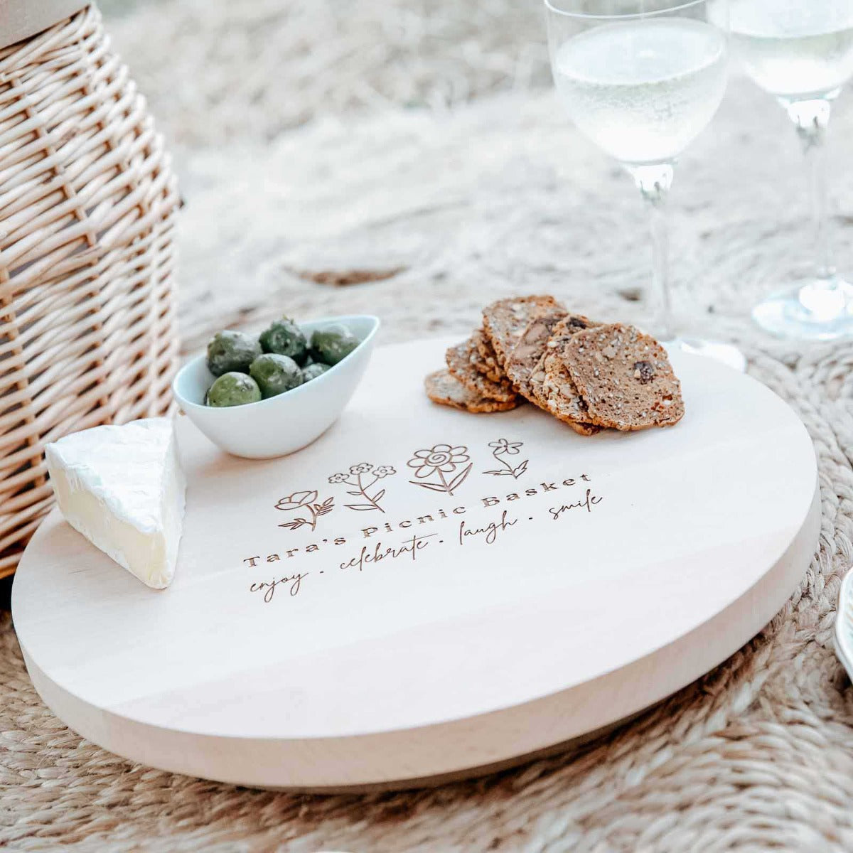 Cooler Picnic Basket with Engraved Wooden Lid