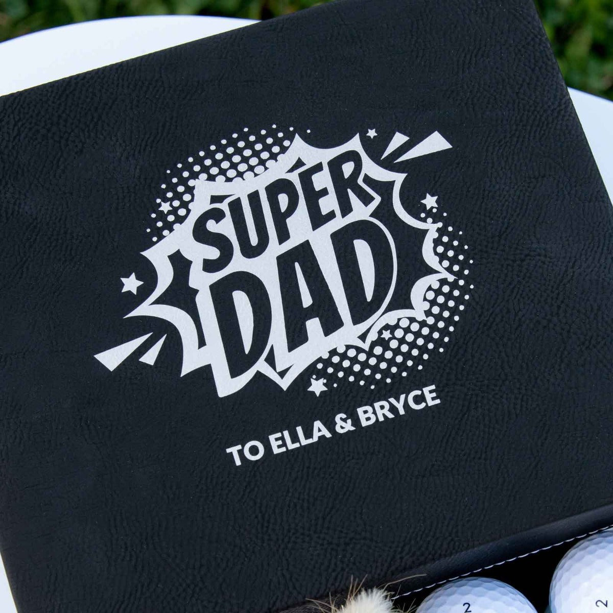 Engraved Super Dad Black Leatherette Golf Gift Set