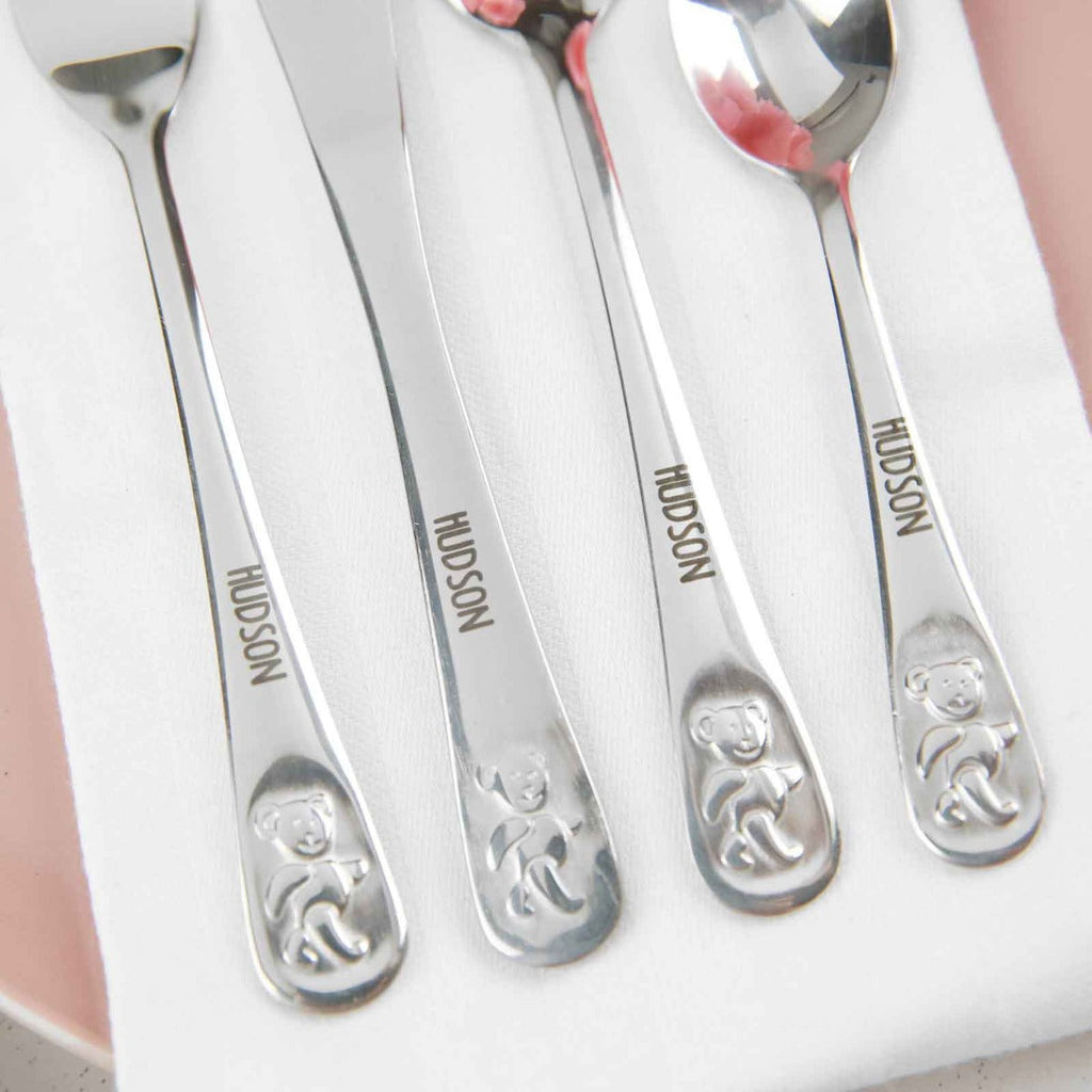 Engraved Silver Bear Children's Cutlery 4 Piece Set