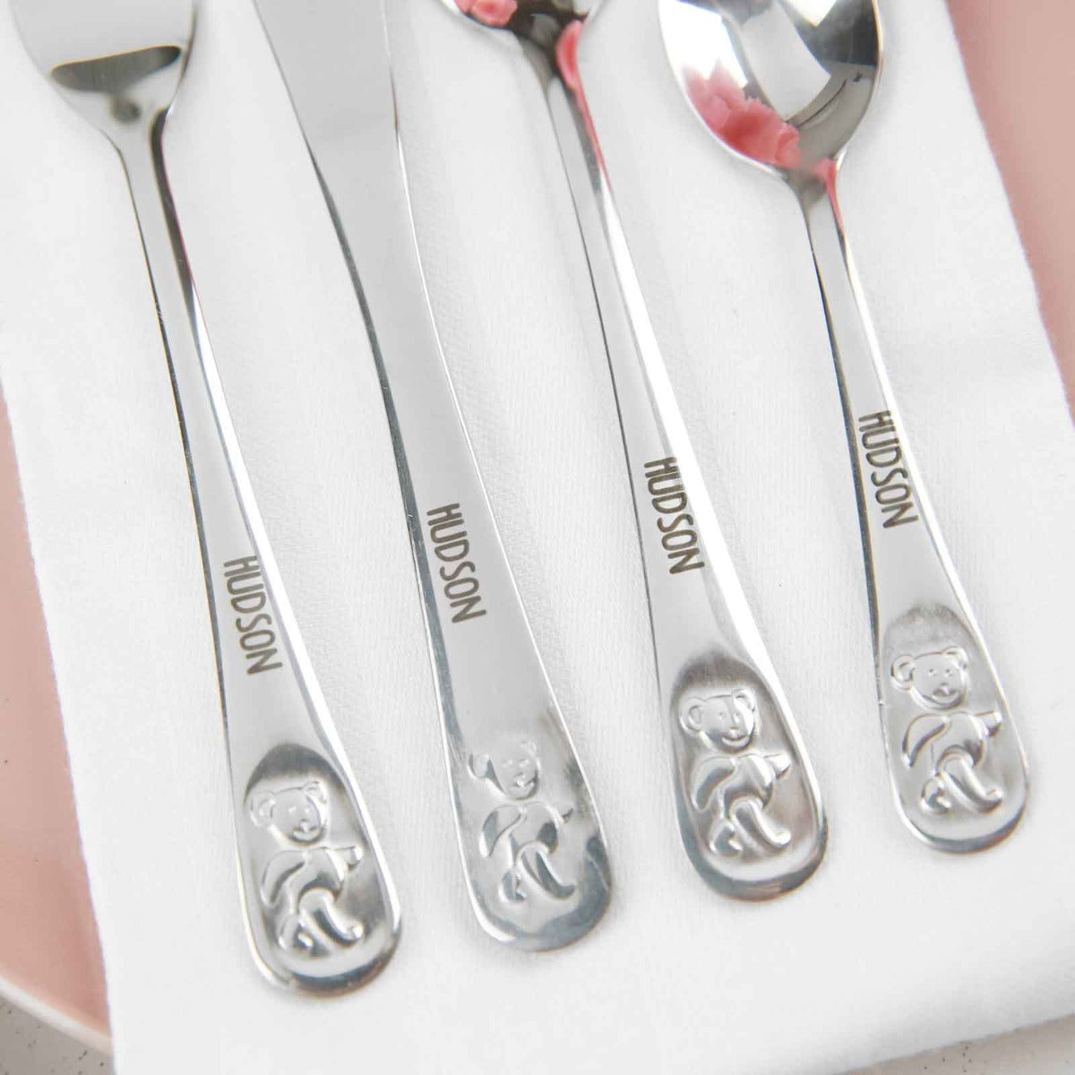 Engraved Silver Bear Children's Cutlery 4 Piece Set