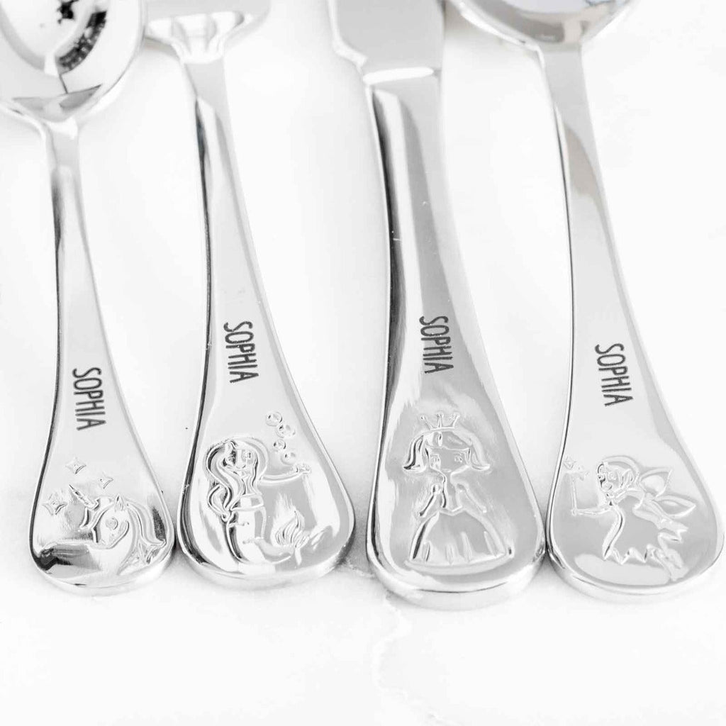 Engraved Stainless Steel Children's Cutlery 4 Piece Set Fairy Tale