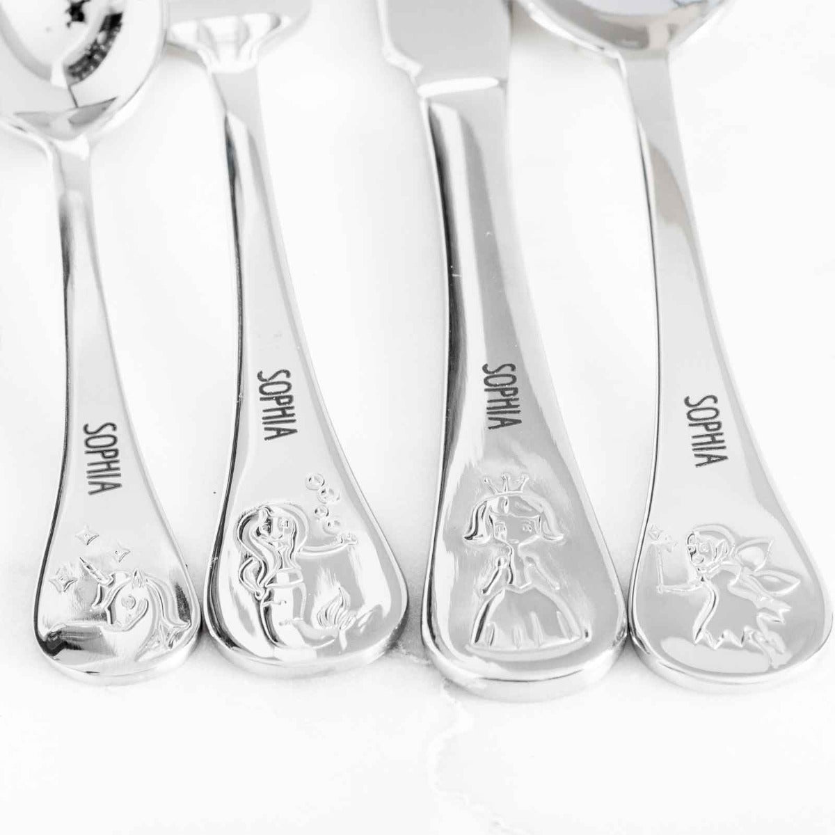 Engraved Stainless Steel Children's Cutlery 4 Piece Set Fairy Tale