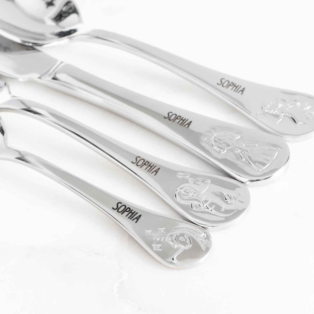 Engraved Stainless Steel Children's Cutlery 4 Piece Set Fairy Tale