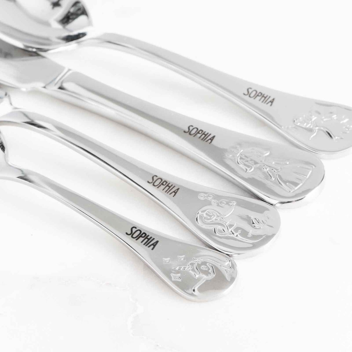 Engraved Stainless Steel Children's Cutlery 4 Piece Set Fairy Tale