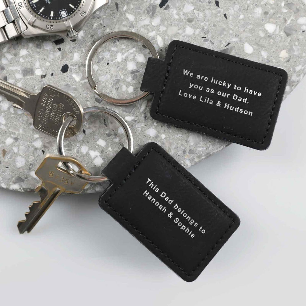 Father's Day Engraved Black Leatherette Keyring