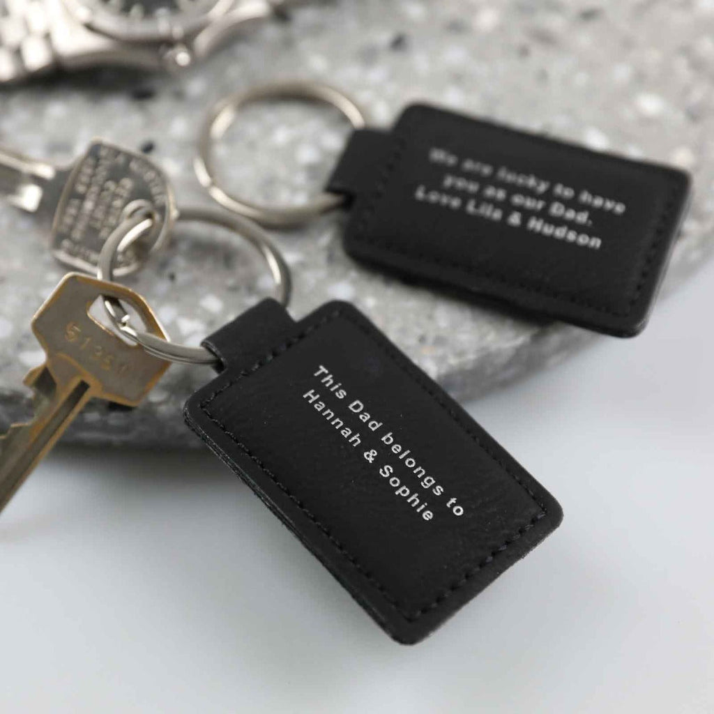 Father's Day Engraved Black Leatherette Keyring