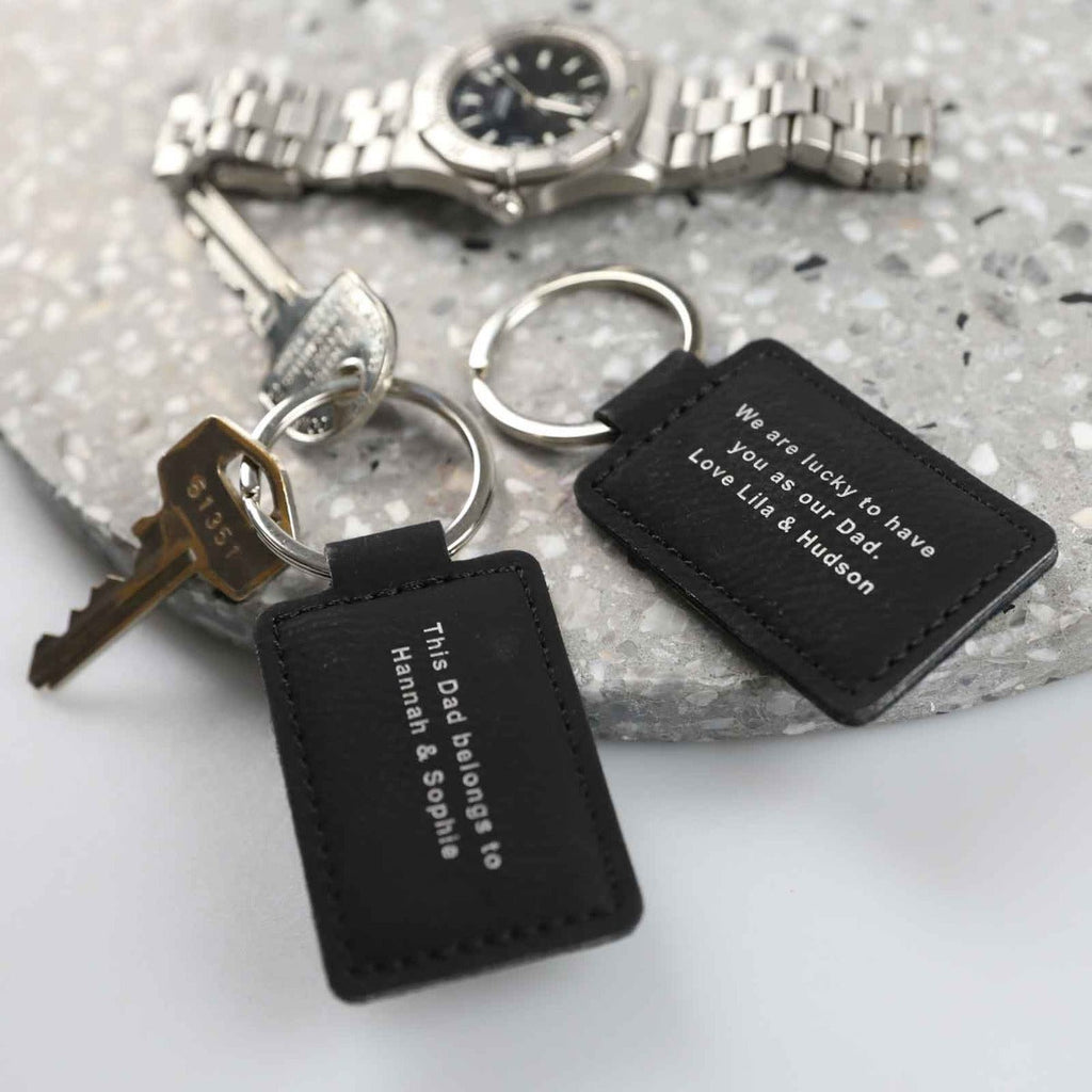 Father's Day Engraved Black Leatherette Keyring