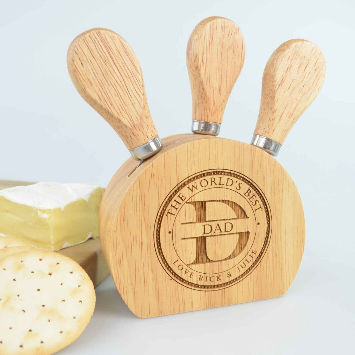 Engraved Wooden Father's Day 3 Piece Cheese Knife Set