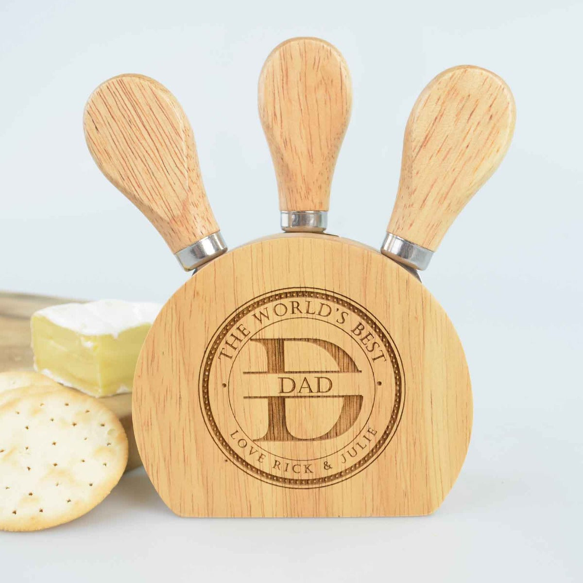 Engraved Wooden Father's Day 3 Piece Cheese Knife Set