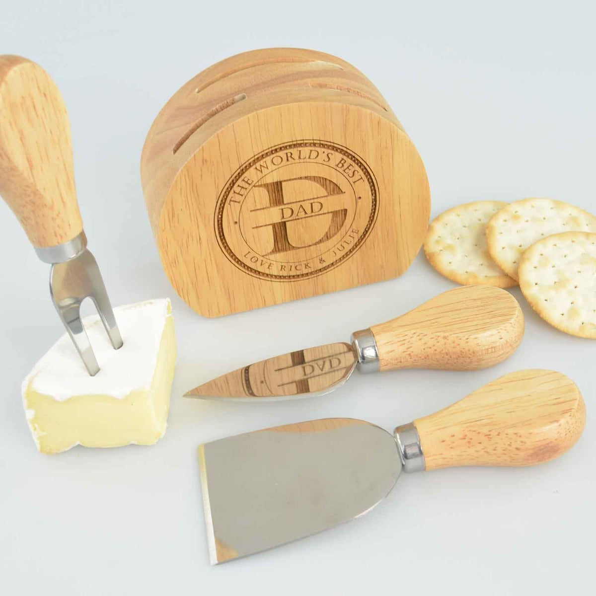 Engraved Wooden Father's Day 3 Piece Cheese Knife Set