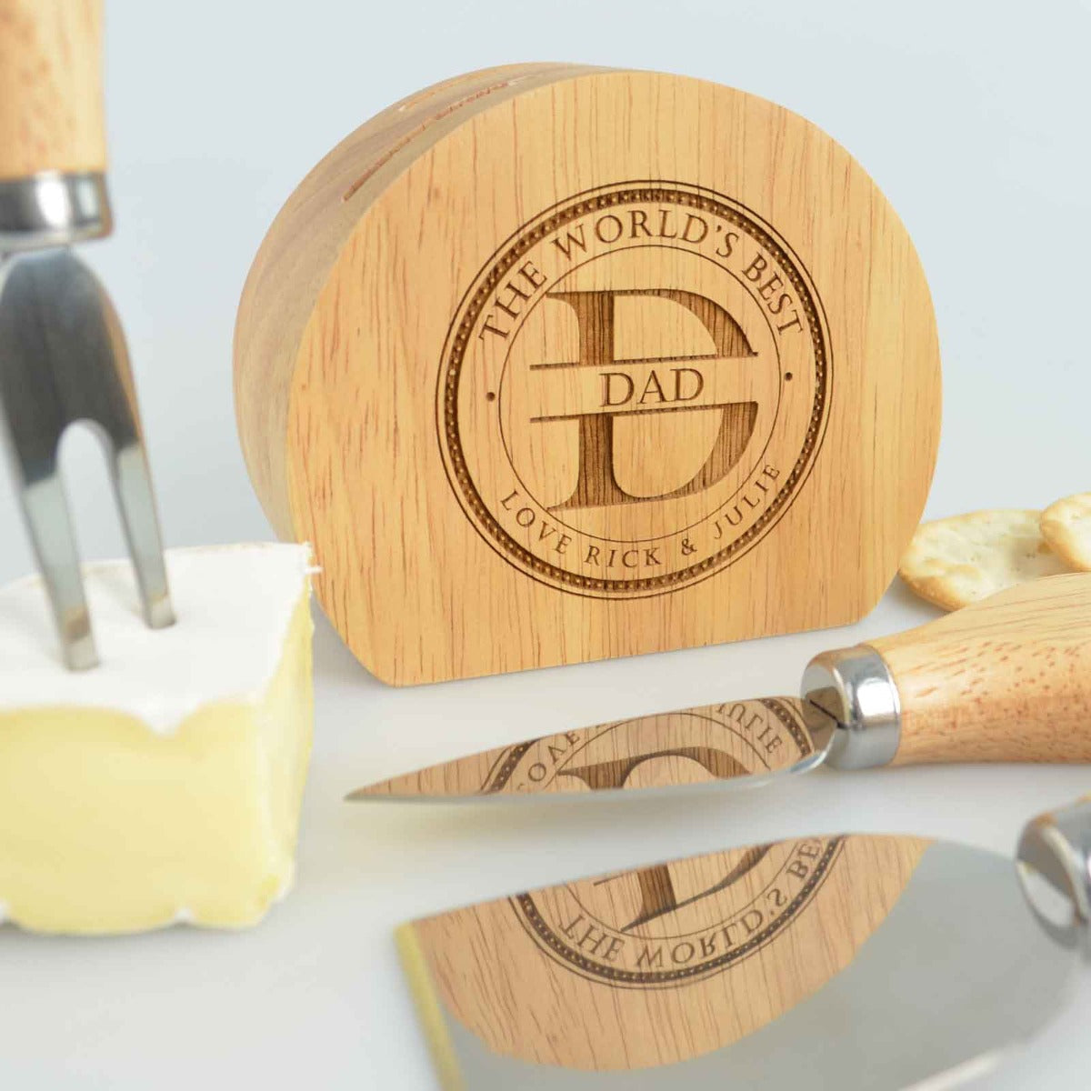 Engraved Wooden Father's Day 3 Piece Cheese Knife Set