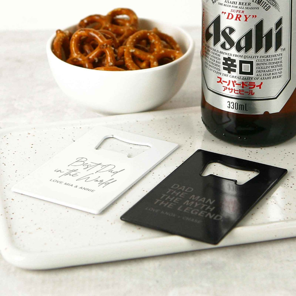 Customised Engraved White and Black Stainless Steel Credit Card Bottle Opener Father's Day Present