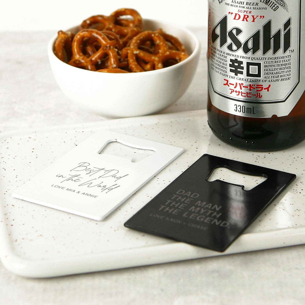 Engraved Black and White Father's Day Credit Card Bottle Opener