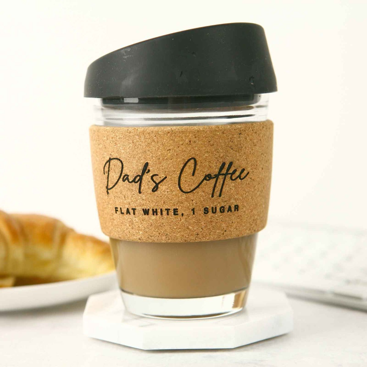 Father's Day Engraved Cork Band Reusable Glass Coffee Keep Cup