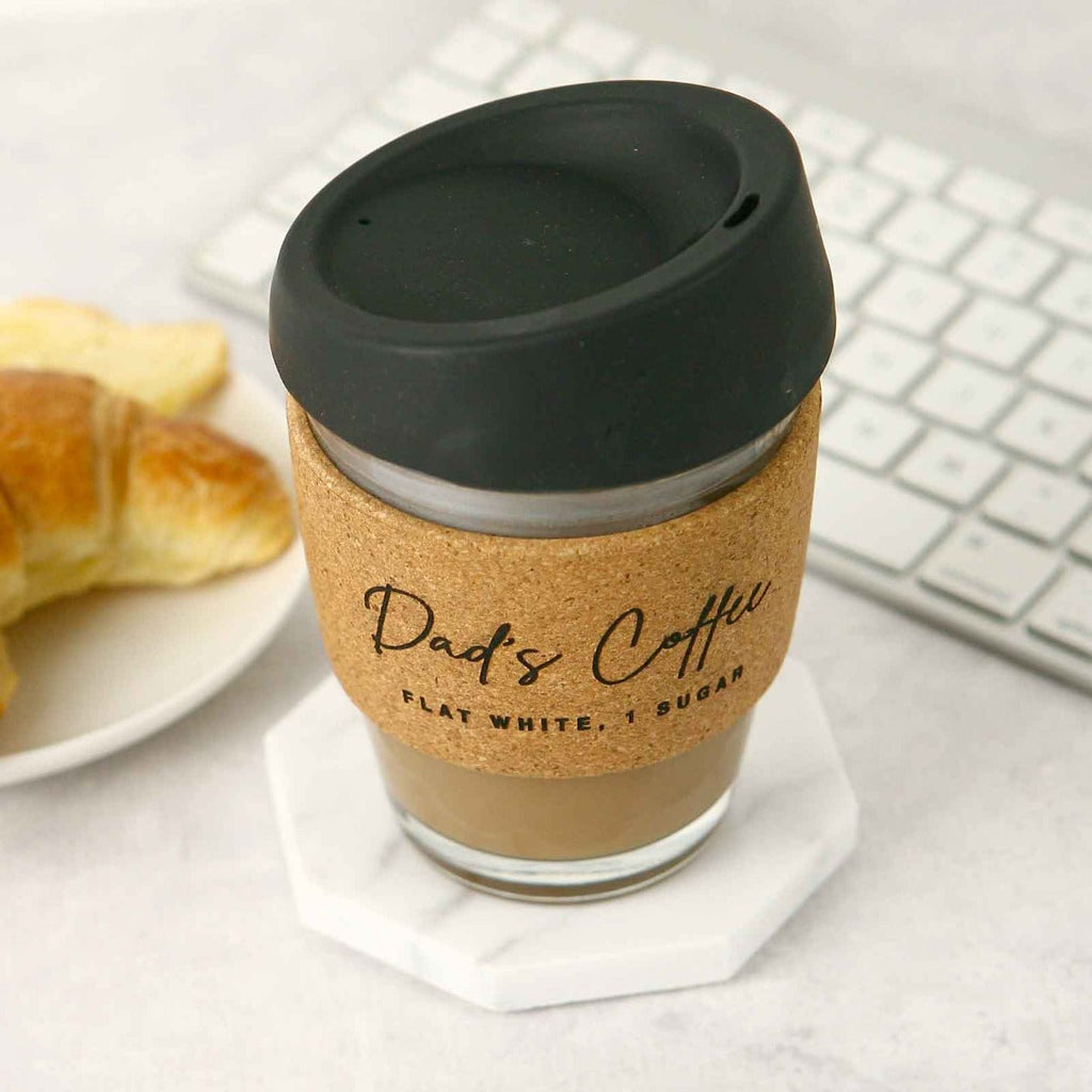 Father's Day Engraved Cork Band Reusable Glass Coffee Keep Cup