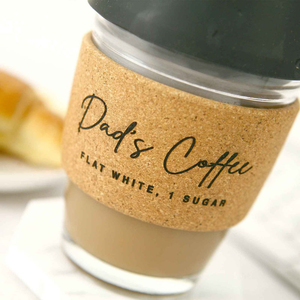 Father's Day Engraved Cork Band Reusable Glass Coffee Keep Cup