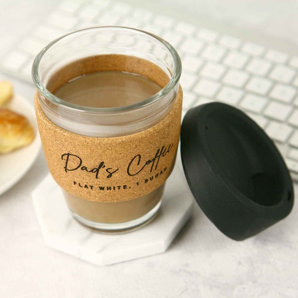 Father's Day Engraved Cork Band Reusable Glass Coffee Keep Cup