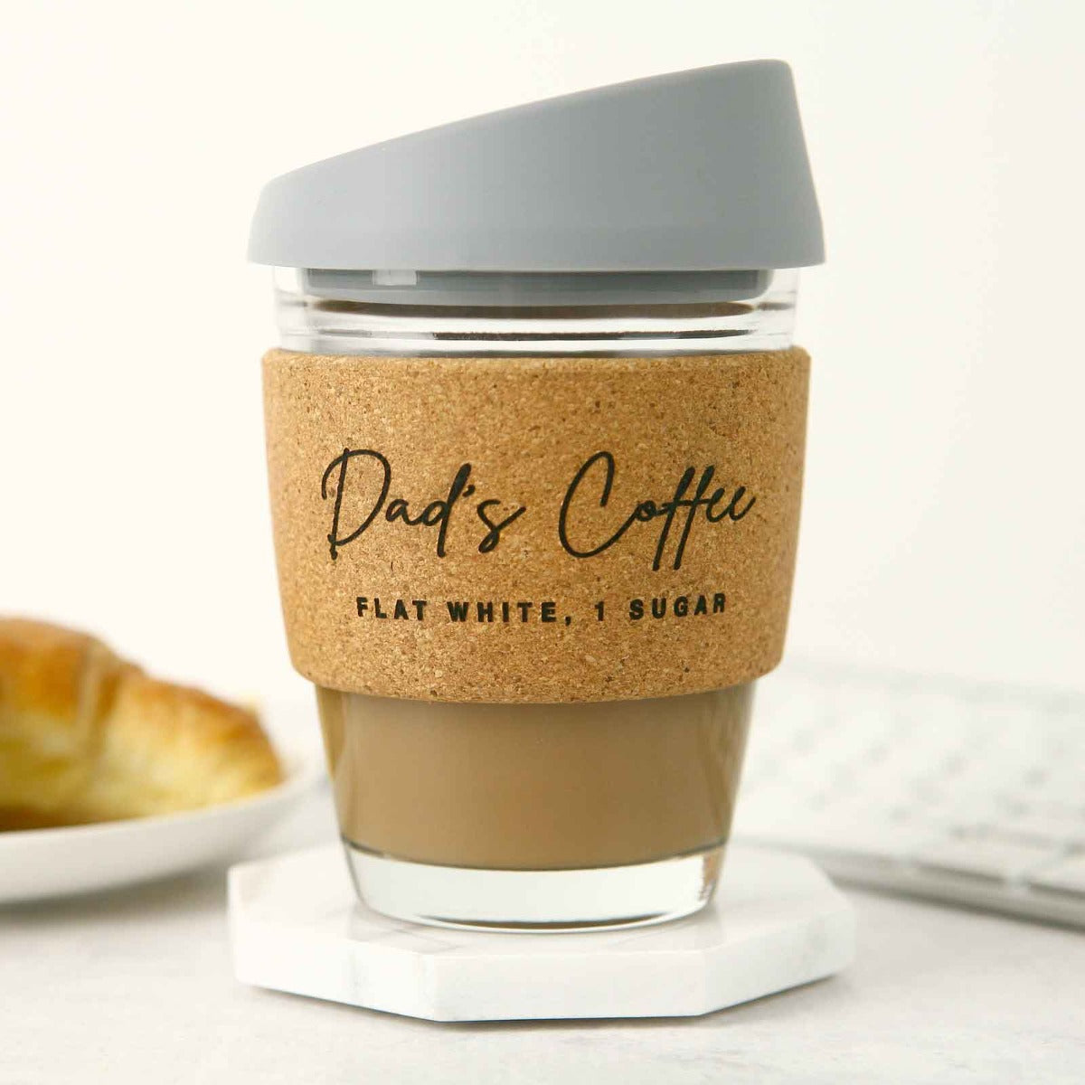 Father's Day Engraved Cork Band Reusable Glass Coffee Keep Cup